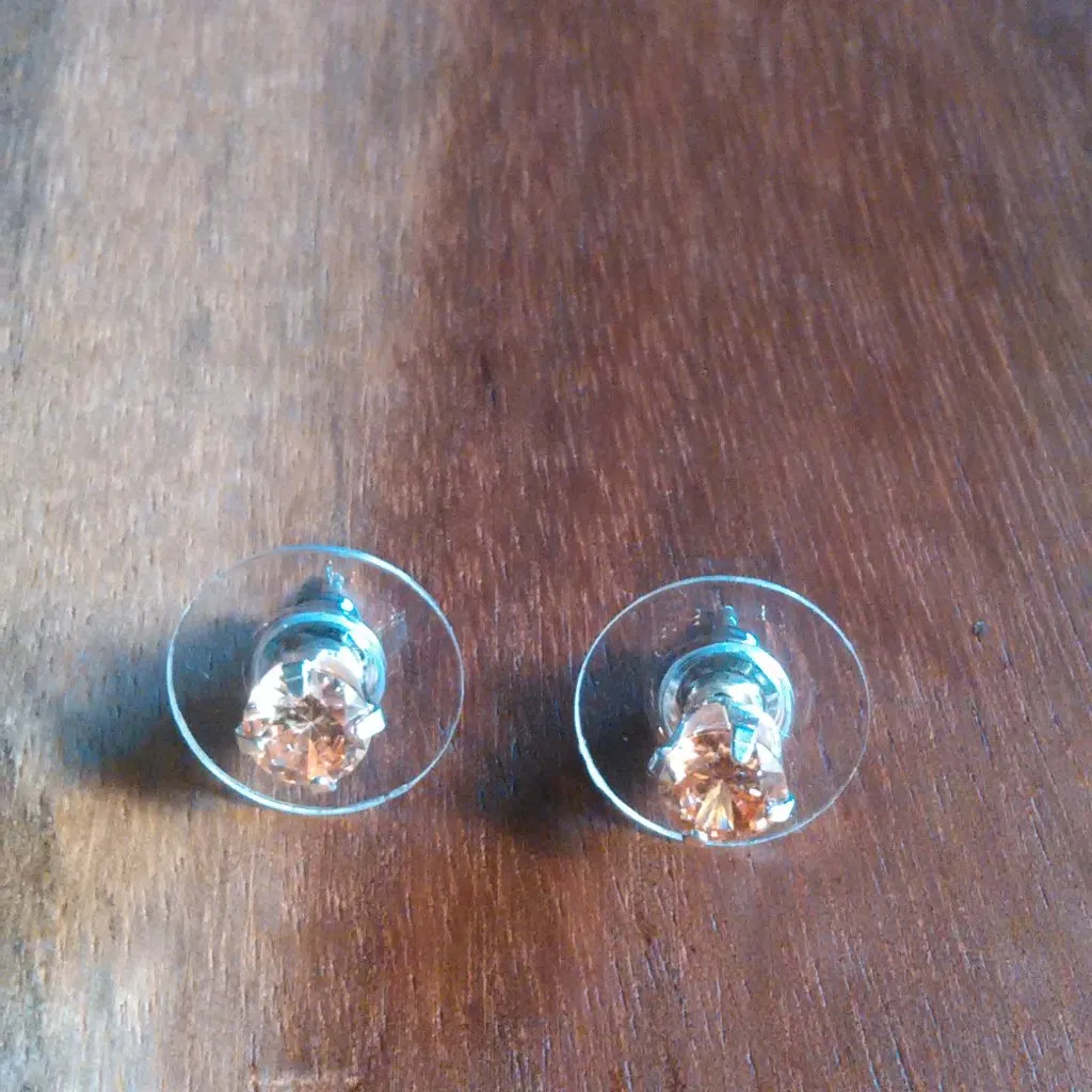 Champagne Color Simulated Diamond Sterling Silver Stud Earrings - Image 4