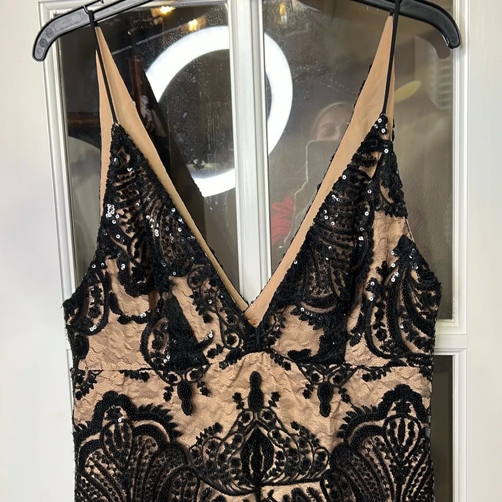 FREE‎ PEOPLE Night Shimmer Sequin & Lace Mini Dress Black/Nude Size 2 - Image 4