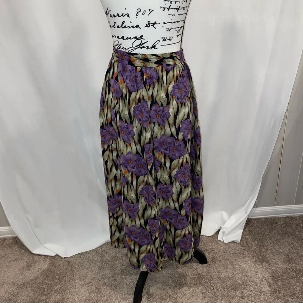 Vintage San Harbor violet floral pull on button front midi skirt Purple Size L - Image 7