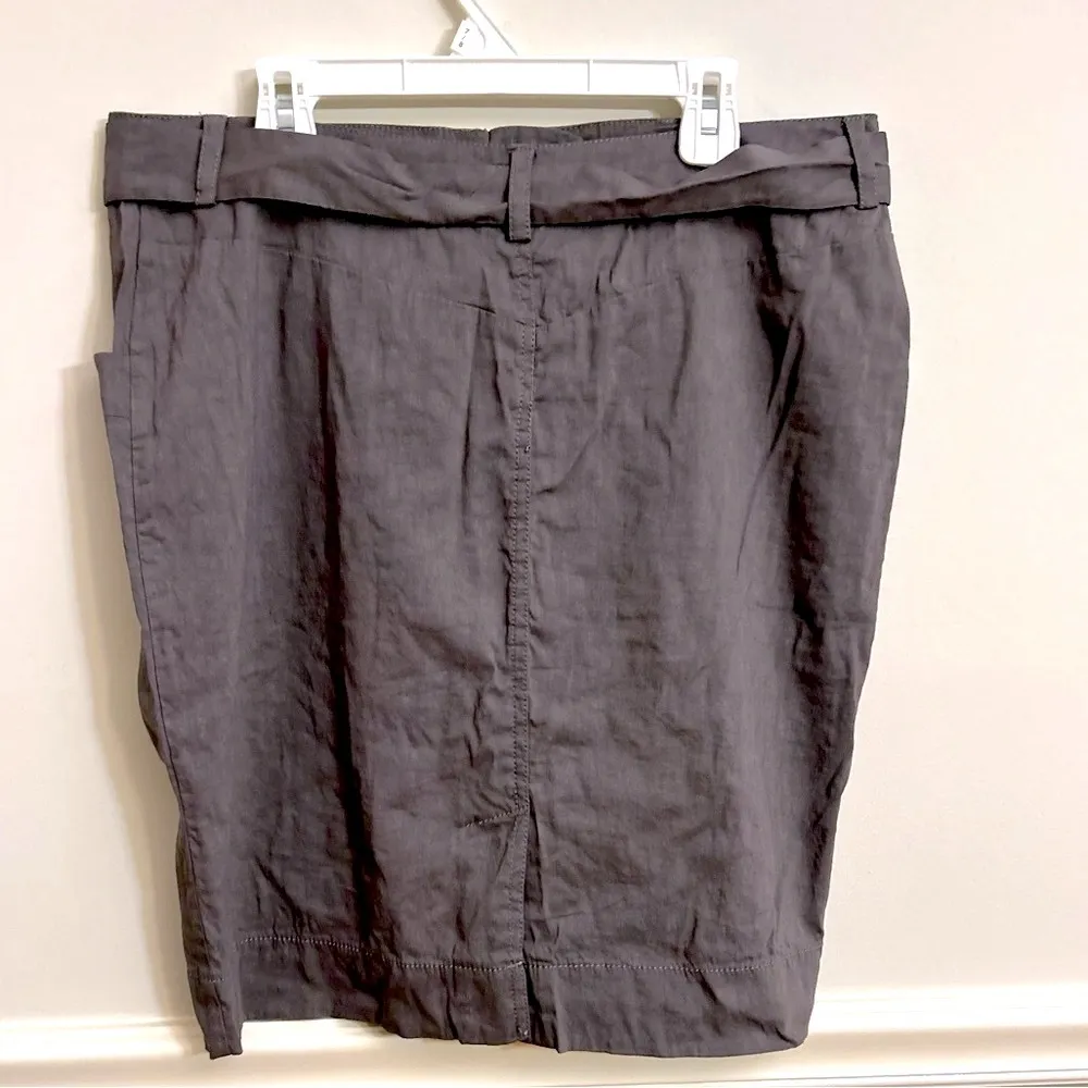 Eileen Fisher Grey Taupe Tie Waist Zip Button Knee Length Pencil Skirt Small - Image 2