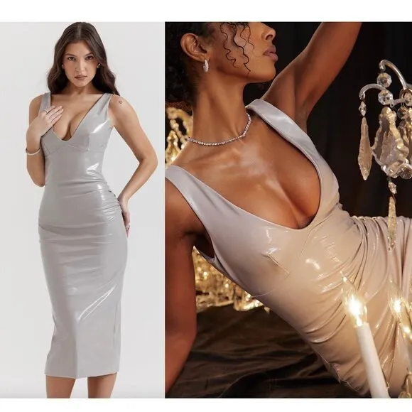 HOUSE OF CB Madeleine Ice Vinyl Midi Dress in Violet Size Large+ (X-Large) - Image 2