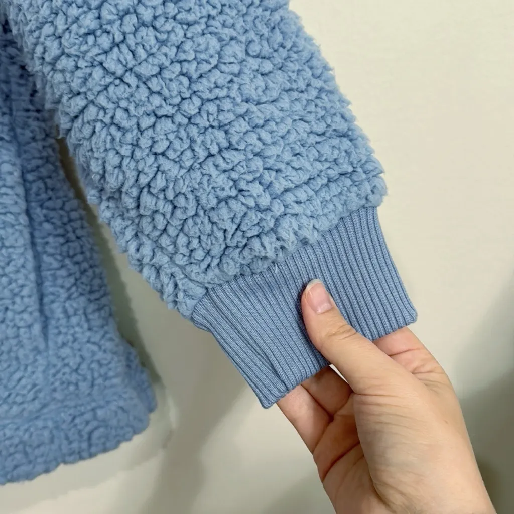 Aerie Dream Sherpa Quarter Zip Pullover Sweatshirt Oversized Steel Blue Hue sz S - Image 5