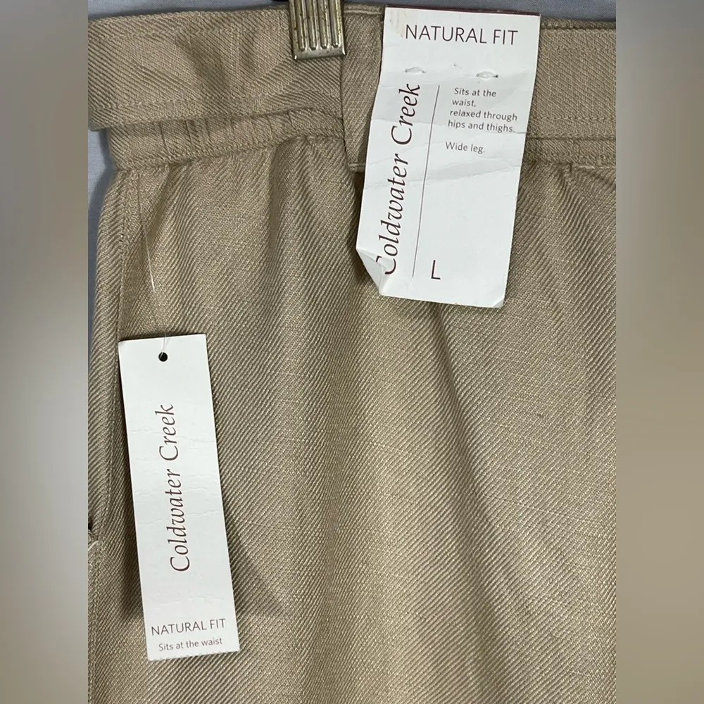 Coldwater Creek Women’s Wide Leg Trousers Linen Pants Khaki Natural Fit Sz L NWT - Image 5