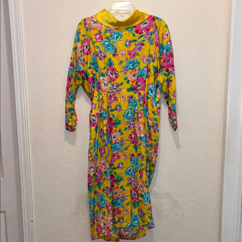 Vintage 80s floral dress long sleeve shirt dress pockets Size M - Image 3