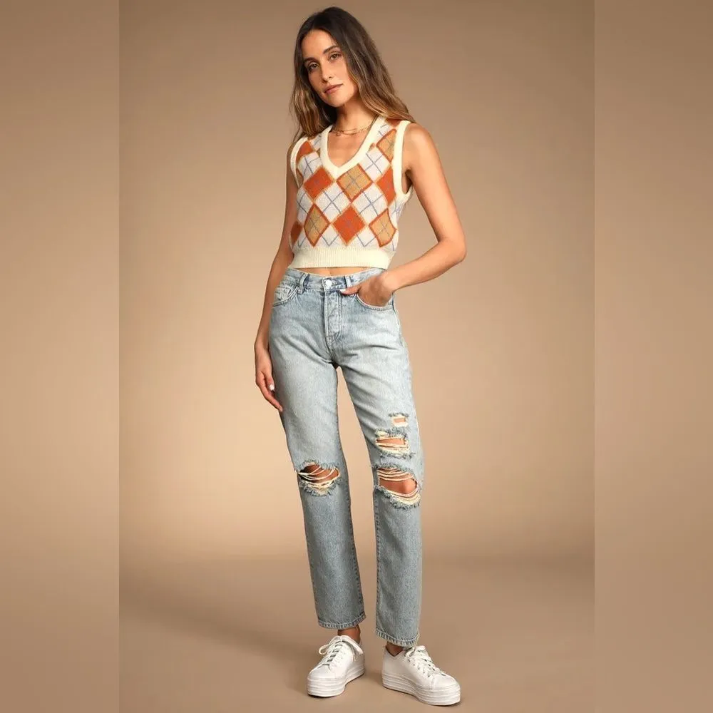 Free People Bren Light Wash Distressed High-Rise Denim Boyfriend Jeans Size 28 - Image 7