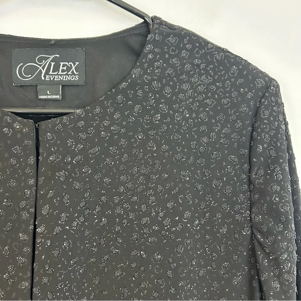 Alex Evenings Black Open Front Glitter Evening Jacket Size Large - Image 6