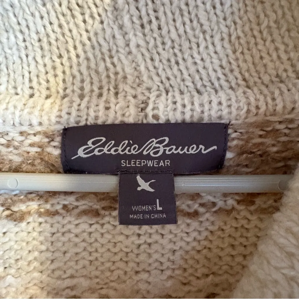 Eddie Bauer Sweater Womens Large Cream Nordic Fair Isle Cottagecore Cowl Neck - Image 5