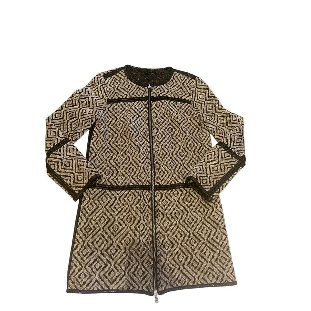 Marc Jacobs Full Zip Reversible Coat/ Dress / Black/ Tan Size 6 - Image 9