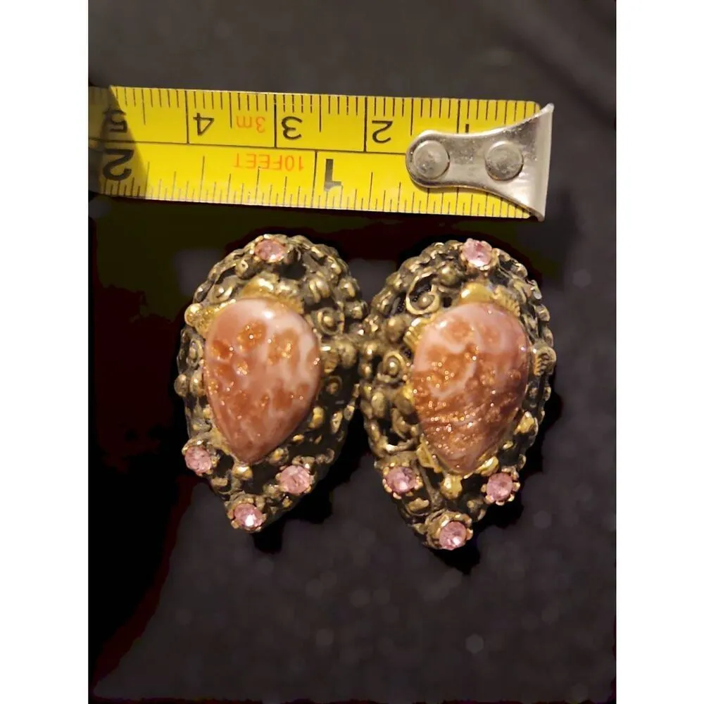Vintage Victorian pink large stone clip on earrings witchy old money gypsy - Image 7
