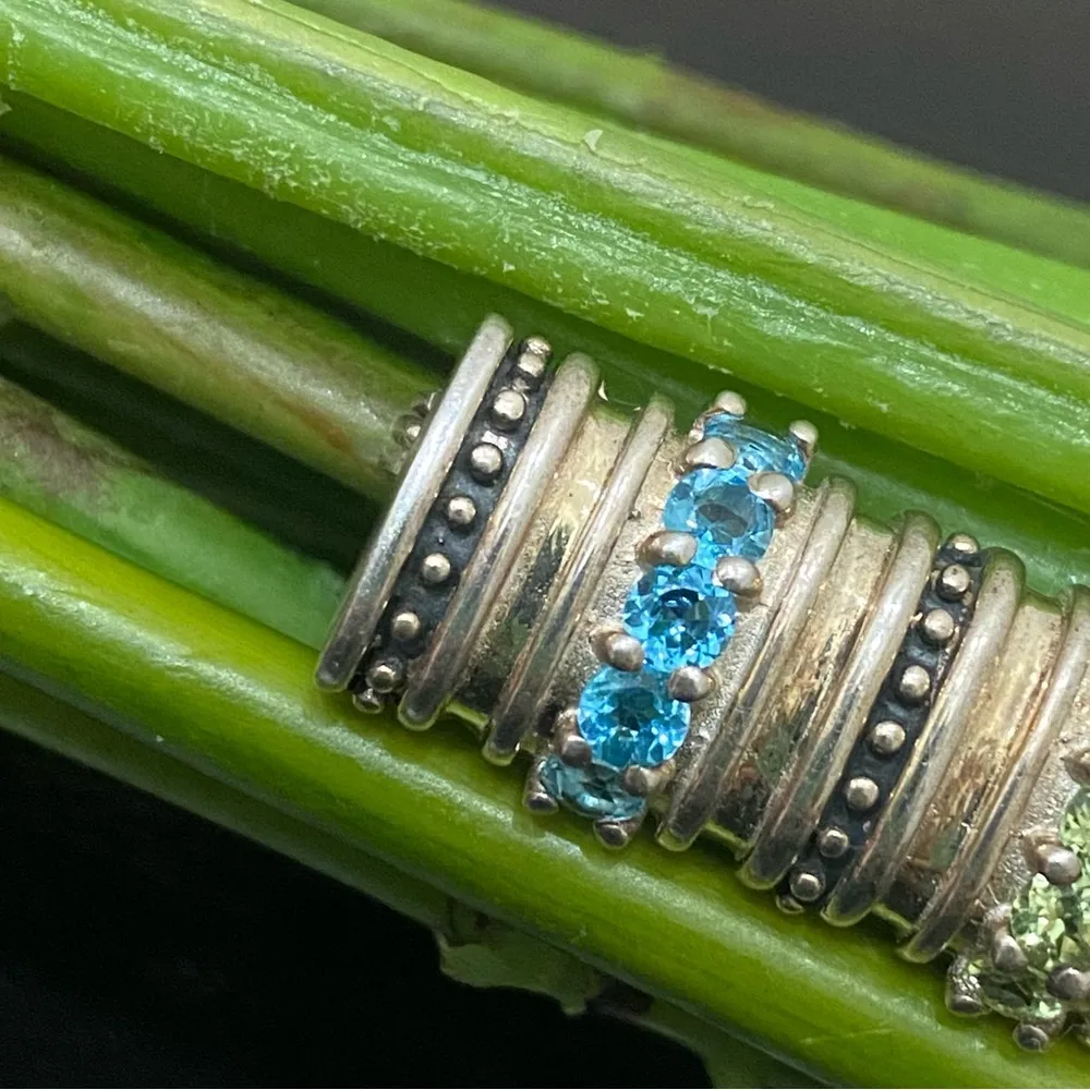 Vintage CID 925 Sterling Signed Amethyst Blue Topaz Peridot Bar Pendant Brooch - Image 2