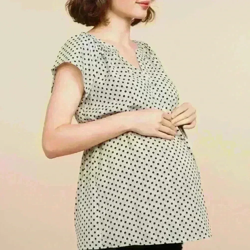 Motherhood Maternity Short Sleeve Shirt Black White Polka Dot Tunic Top Size M - Image 8