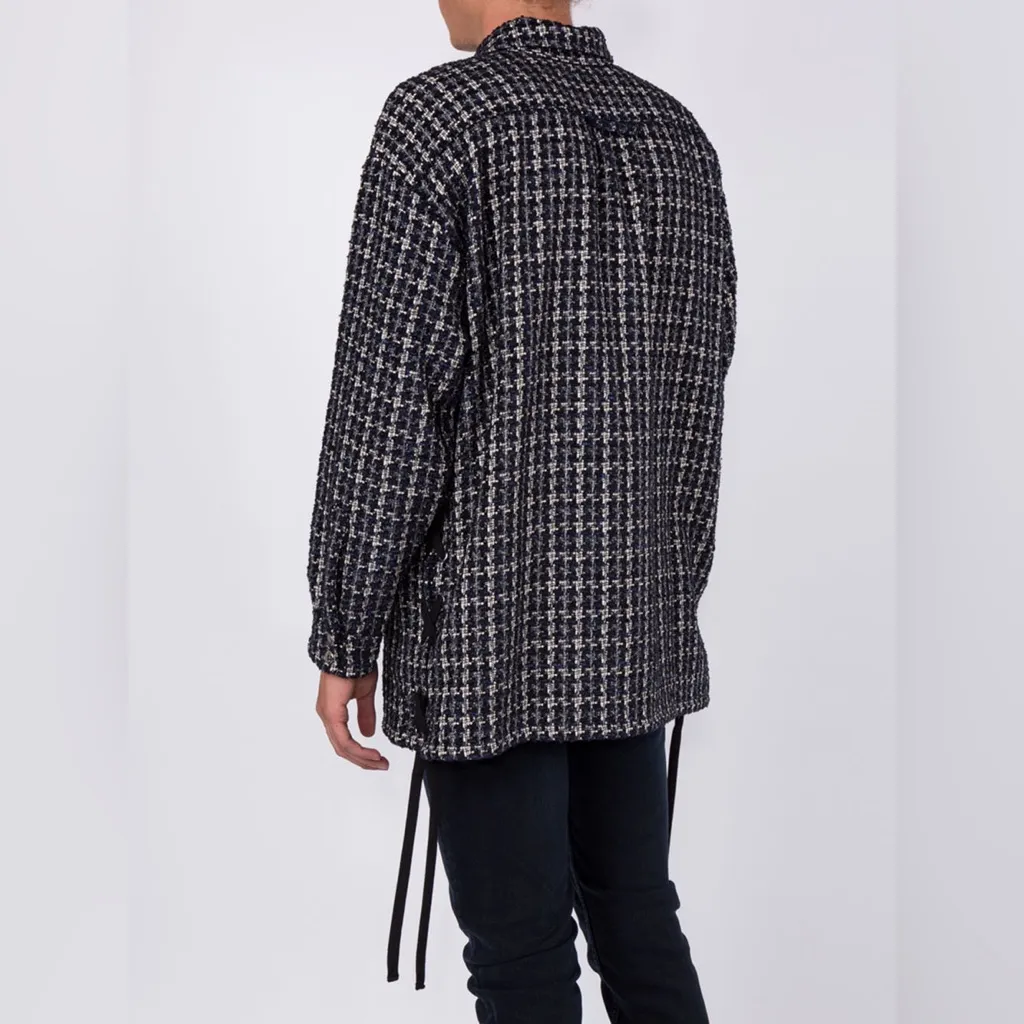 Faith Connexion Black Navy Blue White Laced Tweed Overshirt XS - Image 10