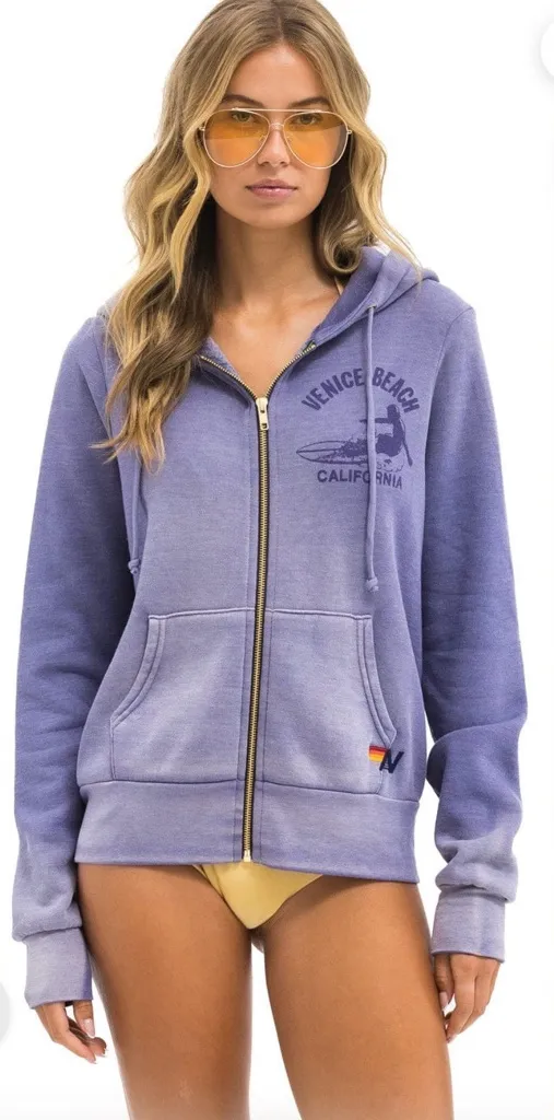 Aviator Nation VENICE SURFER ZIP HOODIE - FADED GRAPE, Size L - Image 1