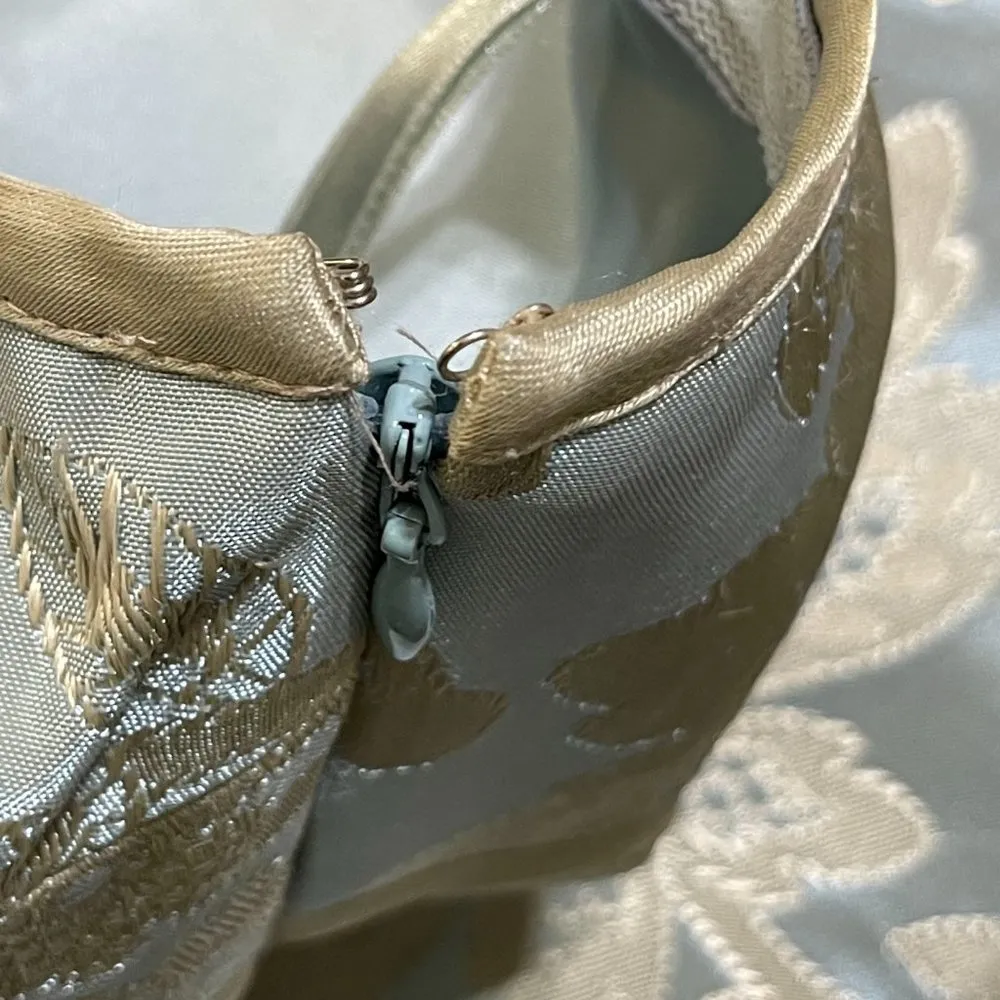 Harold's Strapless Party Dress Bridesmaid Brocade Blue Taupe Size 2 - Image 7