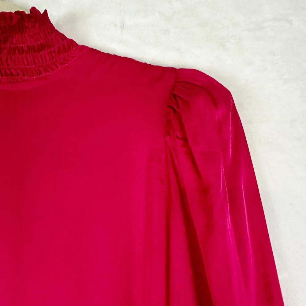 Karlie Solid Smock Neck Midi Dress Size Medium Pink Magenta NEW Satin Thigh Slit - Image 6