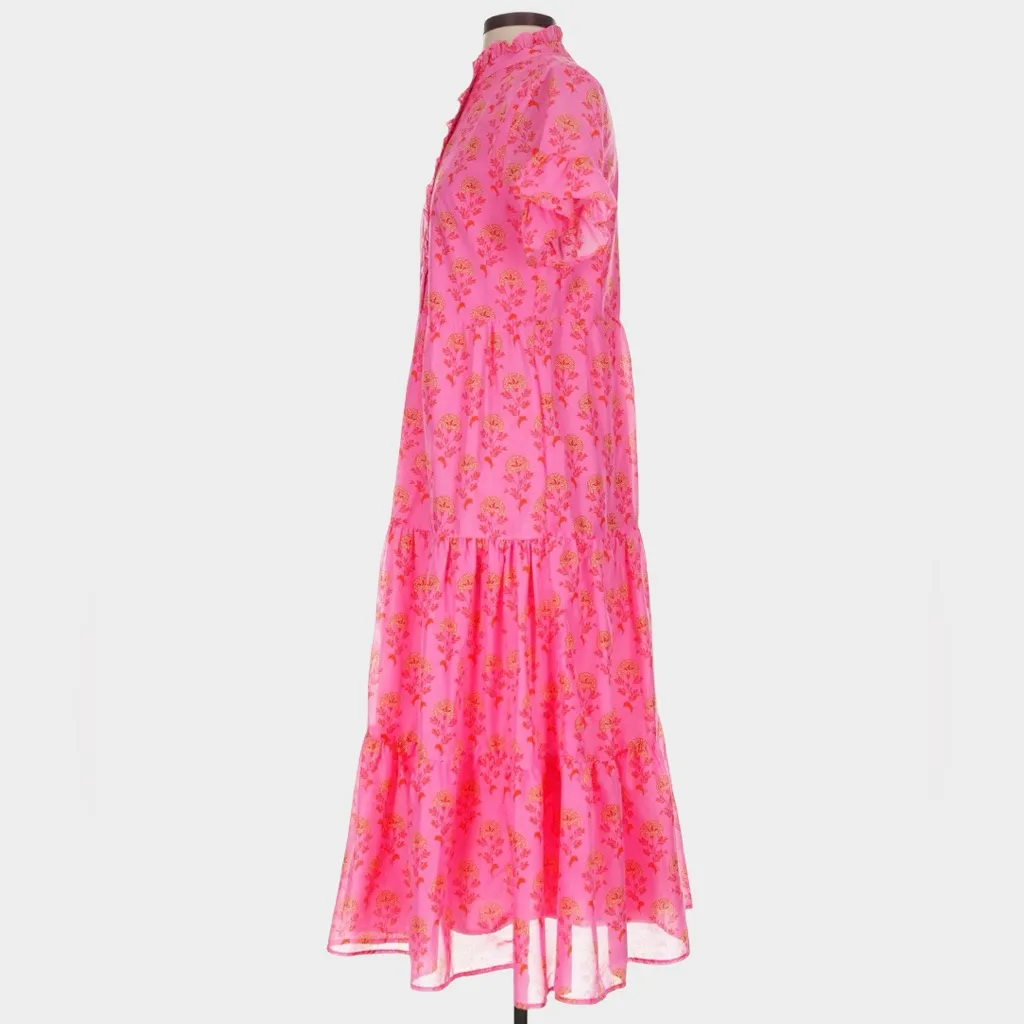 J. Marie Cassidy Pink Floral Tiered Midi Dress XS Vacation Spring - Image 6