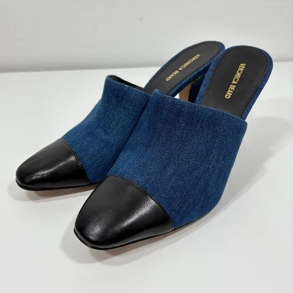 Veronica Beard $385 NIB Carlotta‎ Denim Mixed-Media Heels shoes 10.5 M - Image 6