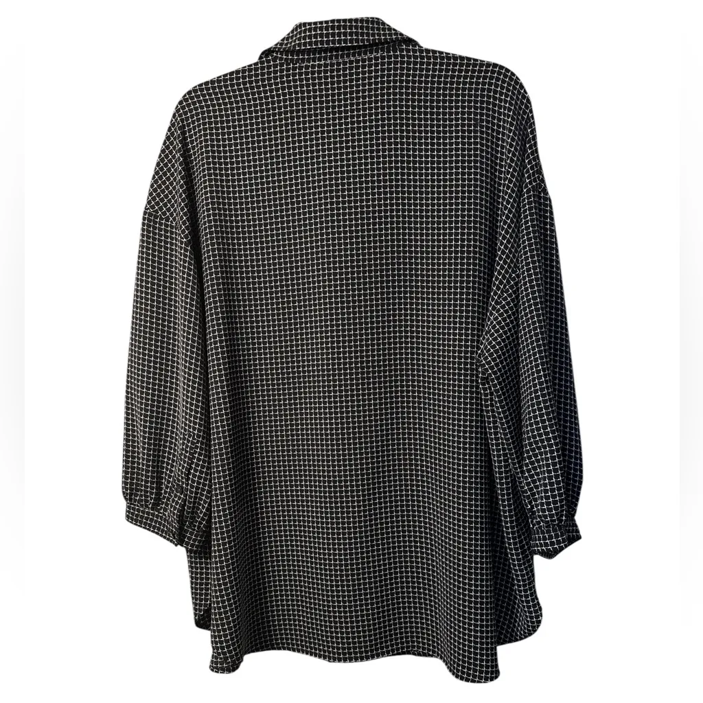 Express Black and White Checkered Oversized Relaxed Fit Button Down Shirt - Image 5