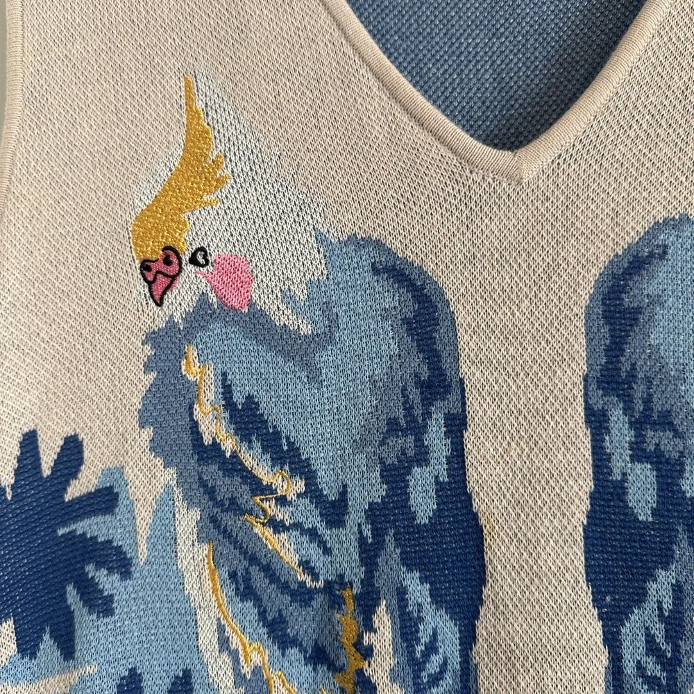 Lyn Around Women’s Cotton Blue and Gray Knit Parrot Midi Dress Size Medium - Image 6