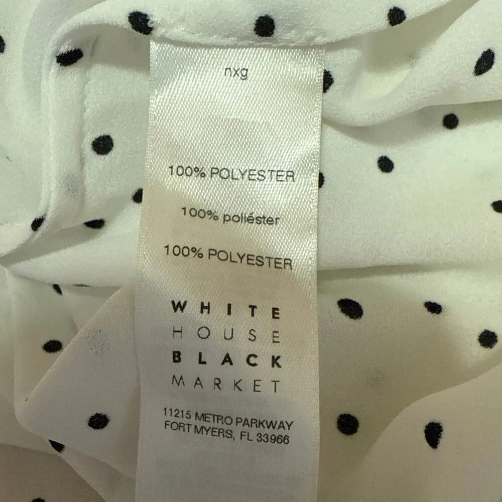 White House Black Market White Polka Dot Bow Tie Neck Long Sleeve Blouse Top 6 - Image 4