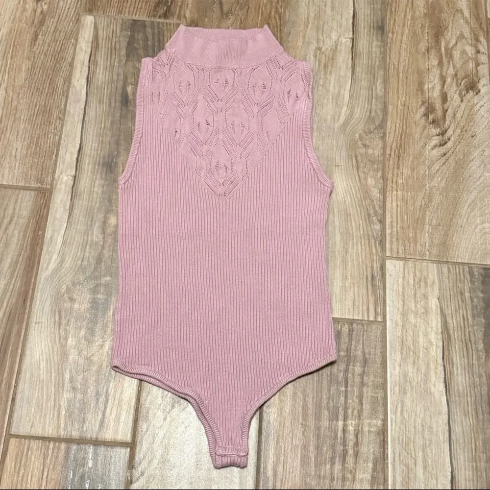 Free People Intimately On Point Mauve Ribbed Knit Mock Neck Bodysuit - Image 2
