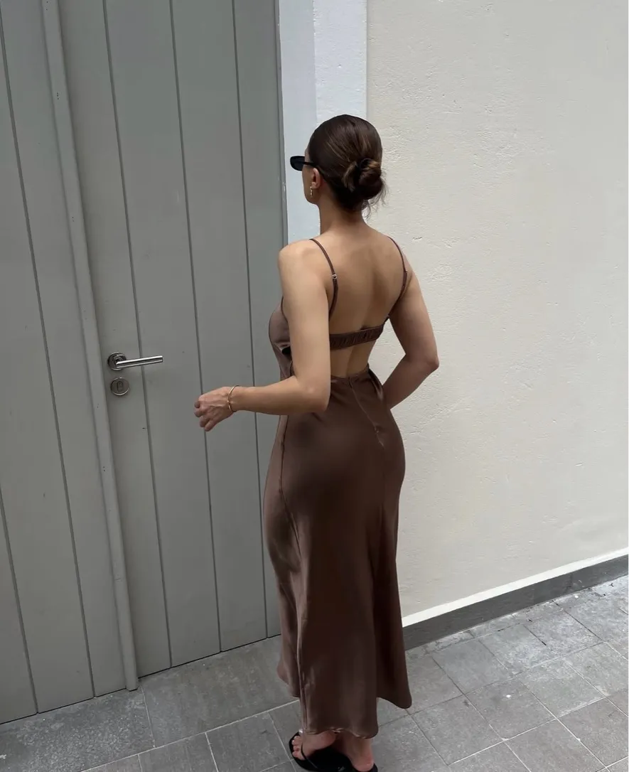 dress midi maxi satin wedding chocolate brown party cocktail - Image 7