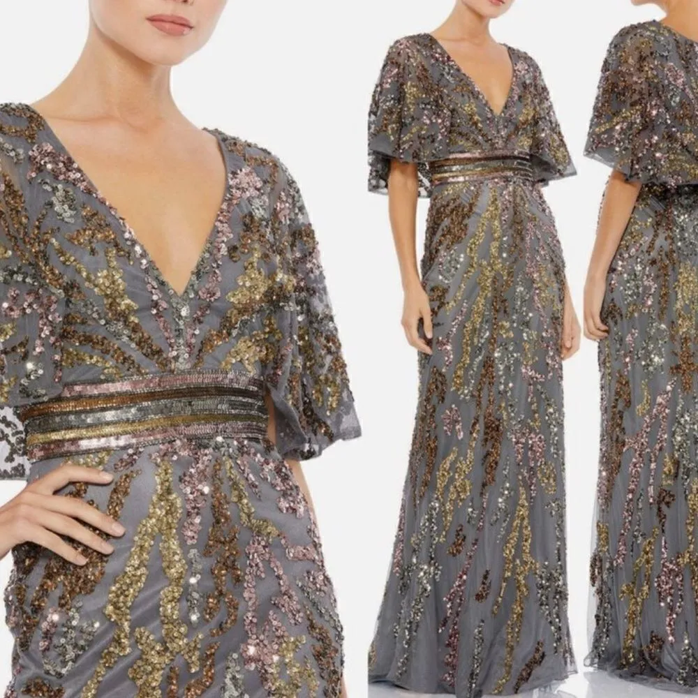 Mac Duggal 5439 Womens Embellished Cape Sleeve Gown Dress - Image 2