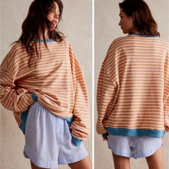 WE THE FREE PEOPLE | Classic Striped Oversized Crewneck Sweatshirt | Medium - Image 2