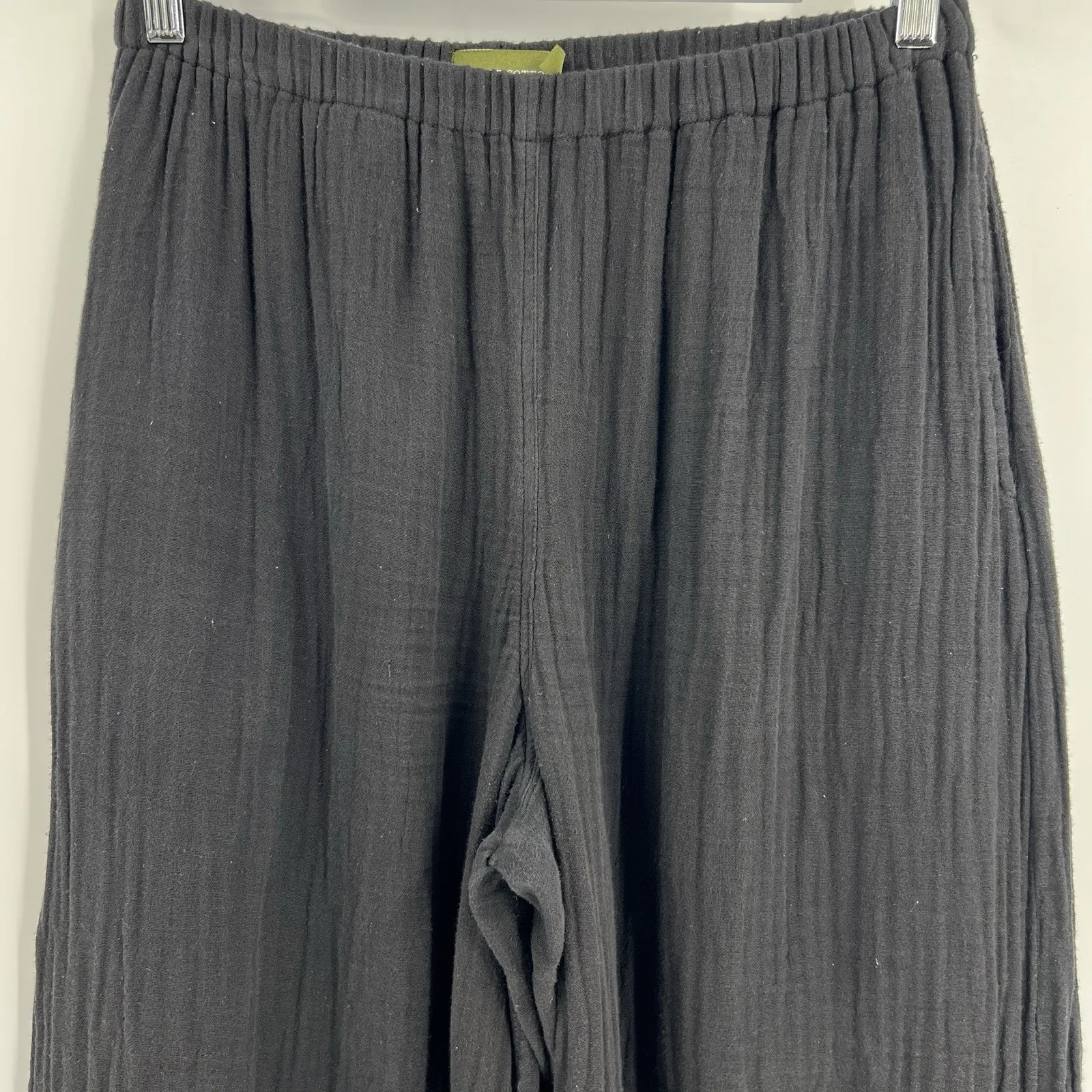 HONEST COTTON The Frayed Crop Palazzo Pants Black Cotton Wide Leg Women's S/M Size M - Image 3