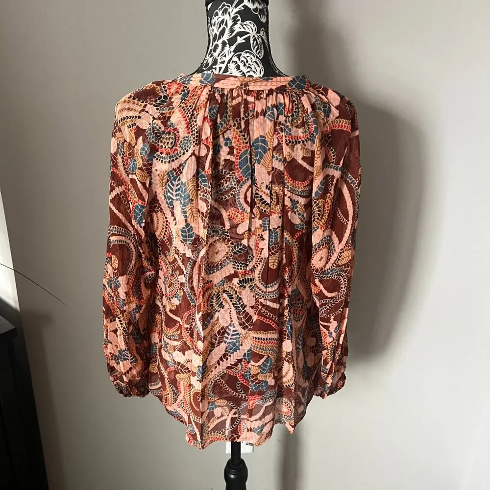 A.L.C. Silk Chiffon Top Long Sleeve Tie Neck Womens Size 4 Floral Colorful - Image 6