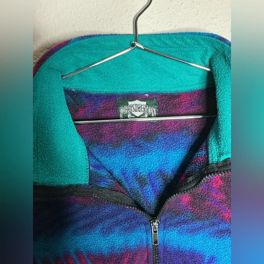 Vintage Princeton Graphic Fleece full zip jacket_90 abstract pattern Blue Size XL - Image 3