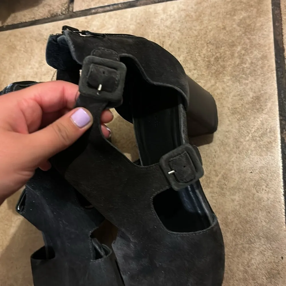 Rag & Bone Dark Gray Suede Buckle Ankle Heels - Image 3