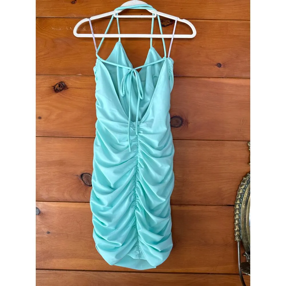 Lulus Confident Allure Mint Green Ruched Lace-Up Bodycon Mini Dress Party Size L - Image 4