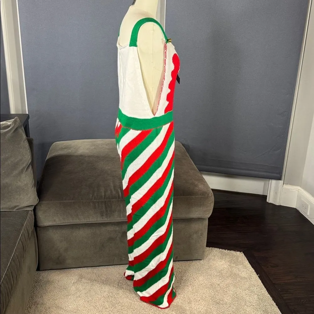 Women’s Spadehill Festive Striped One Piece Sweater Jumpsuit Candy Cane Size L Red Size L - Image 4