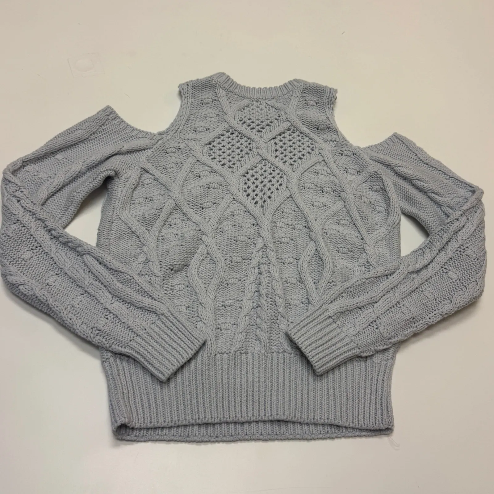 ASTR The Label Sweater Womens Small Marvista Light Blue Cold Shoulder Cable Knit - Image 3