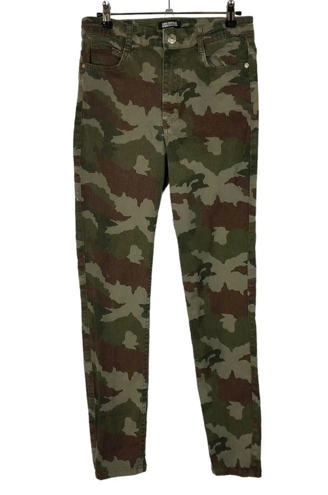 Zara TRF Green Camo Skinny Jeans 8 - Image 2