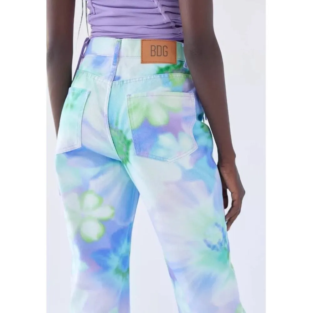 URBAN OUTFITTERS BDG Cowboy Pastel Watercolor Floral High Waist Jeans Sz 26 MINT - Image 3