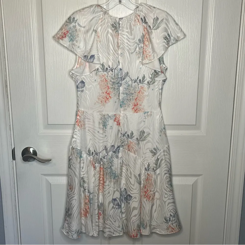 Rebecca Taylor Sz 4 Silk Blend Short Sleeve Hydrangea Floral Dress Snow Combo - Image 8