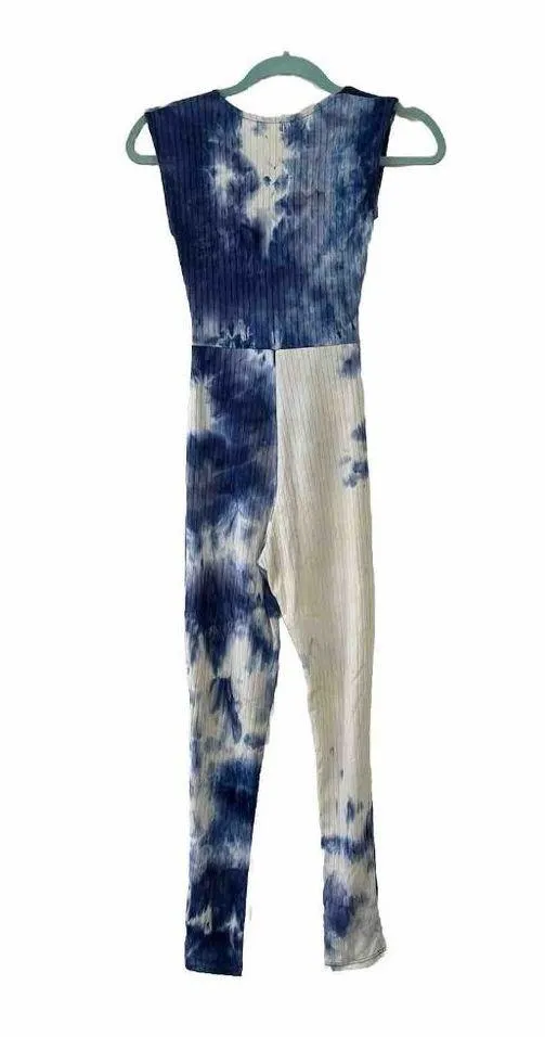 Women’s Tie Dye Stretchy Jumpsuit Open Back Size Small Summer Vacation Party Blue - Image 3