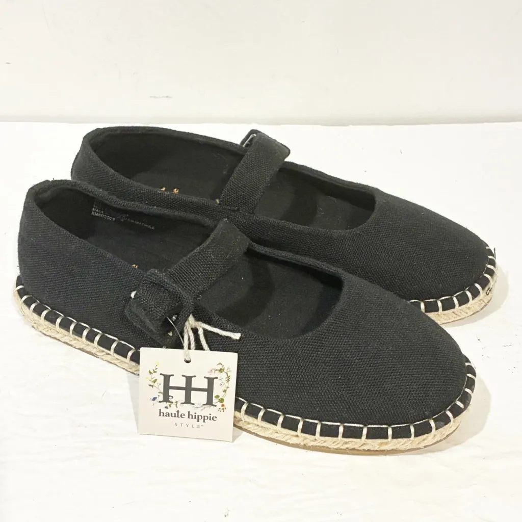 Haute Hippie Women’s Size 8 Black Canvas Flat‎ Cecily Mary Jane Espadrille NEW - Image 3