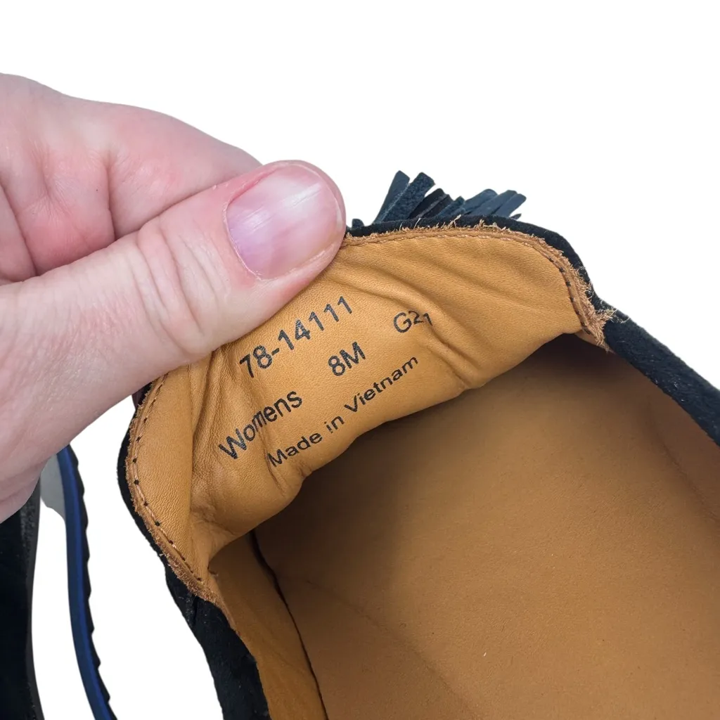 Johnston & Murphy Black Gracelyn Tassel Suede Platform Wedge Loafers 8 - Image 11