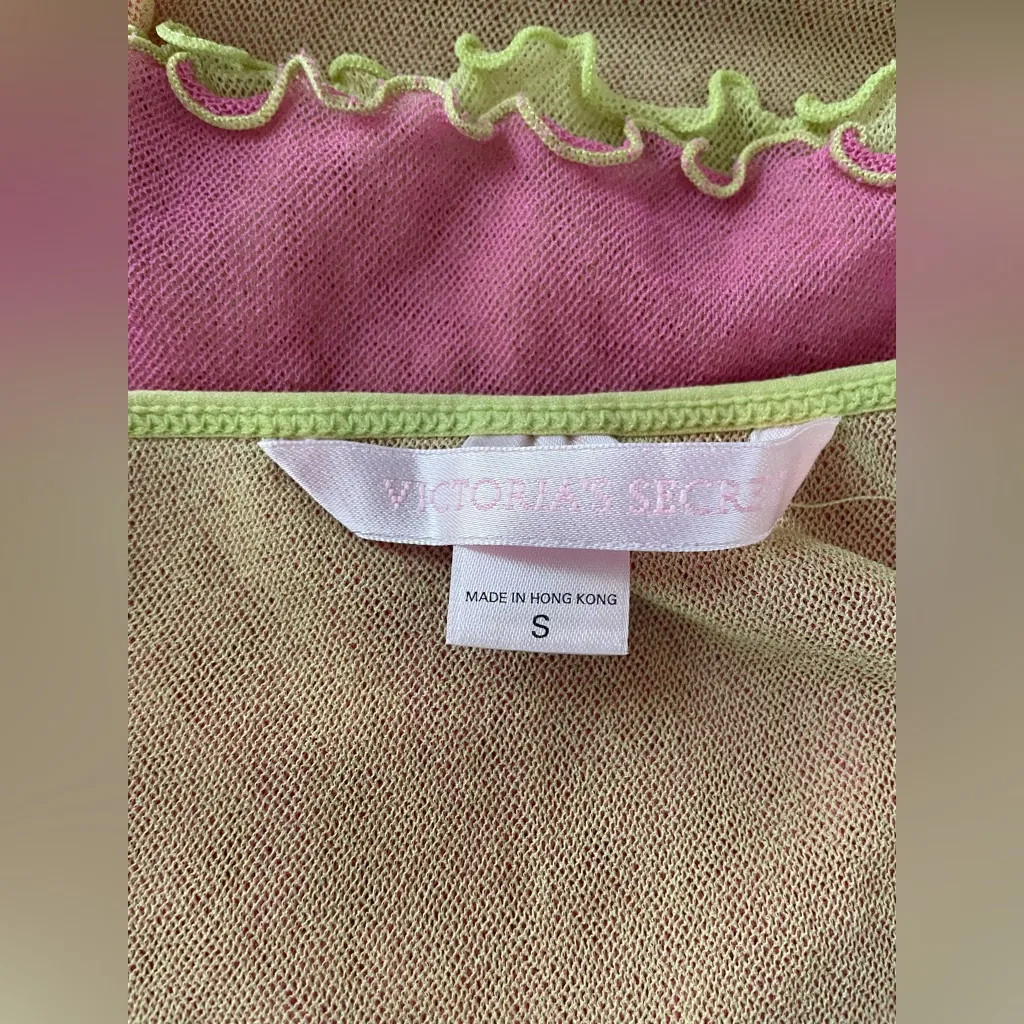 Victoria’s Secret pink/green mesh camisole set, tank top, boy shorts; size S - Image 6