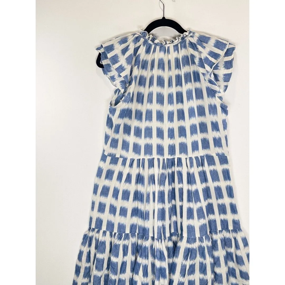VERONICA BEARD Dress Blue Zee Mini Ikat V Neck Tiered Flutter A Line Boho Size 0 - Image 9
