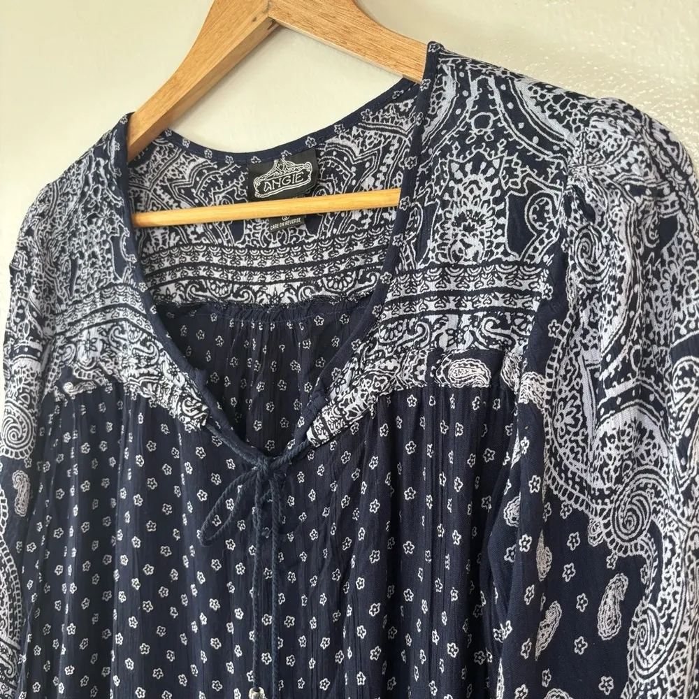Angie Boho Navy Blue Paisley Floral Print Spring Tunic Mini Dress Size S - Image 4