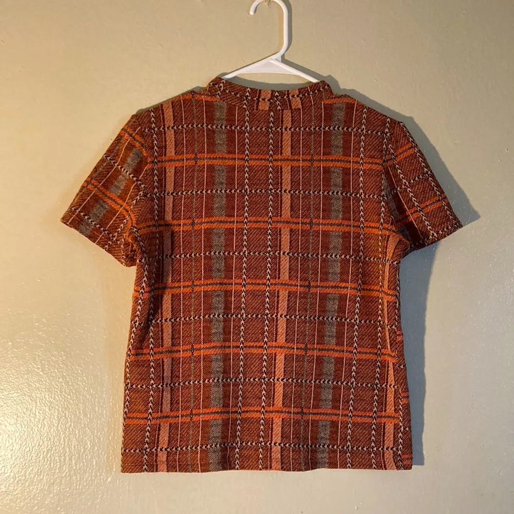 Zara Madras Top Women Size Medium Burnt Orange Black & Beige - Image 2