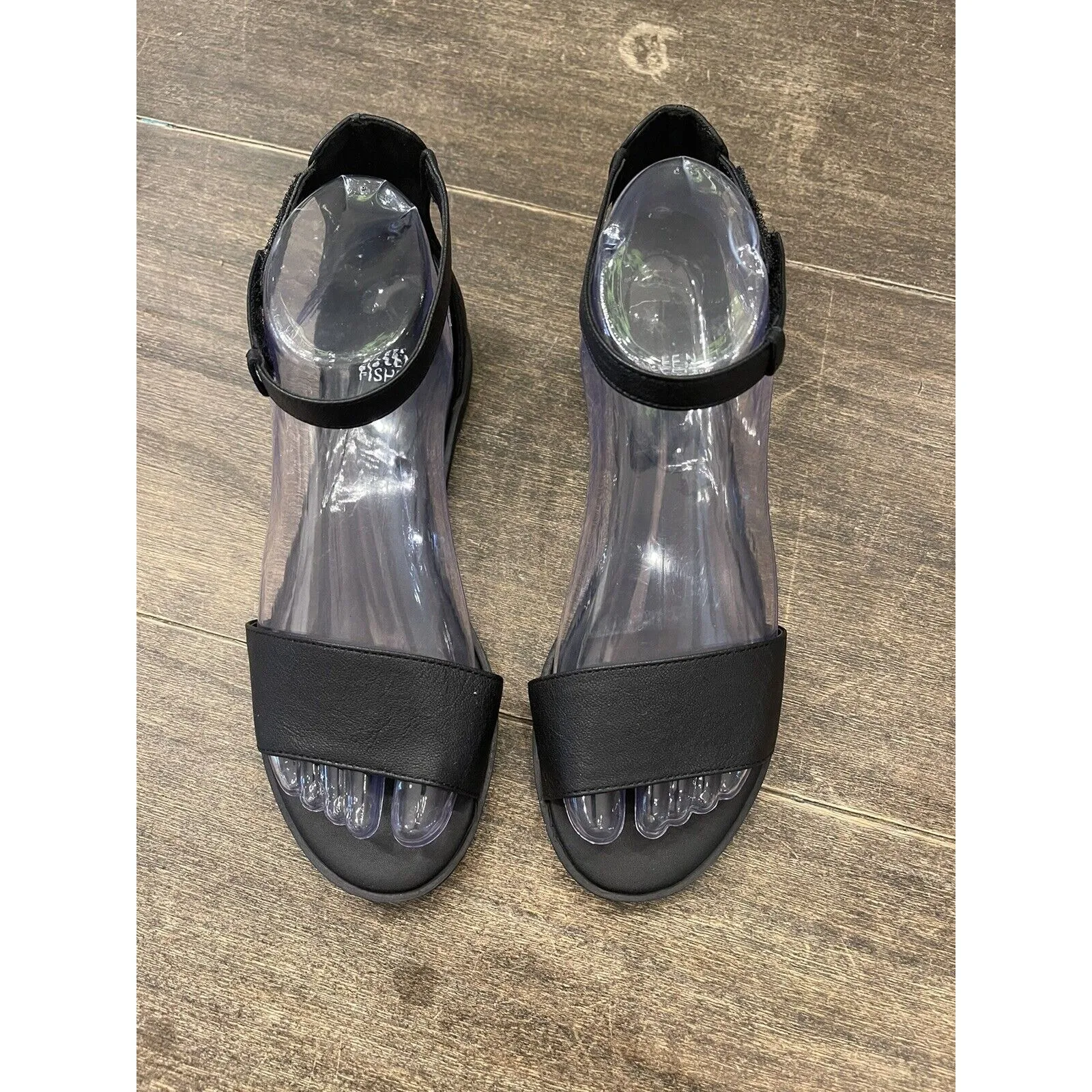 EILEEN FISHER Razz Ankle Strap Sandal Women Size 6.5 Black Flats Comfort‎ - Image 8