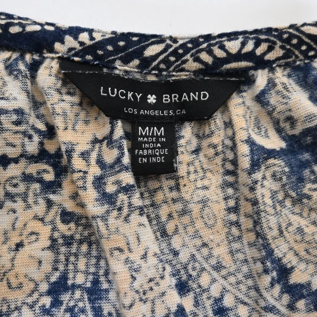 Lucky Brand Women's M  Navy Cream Pullover Cotton Linen Blend - Image 7