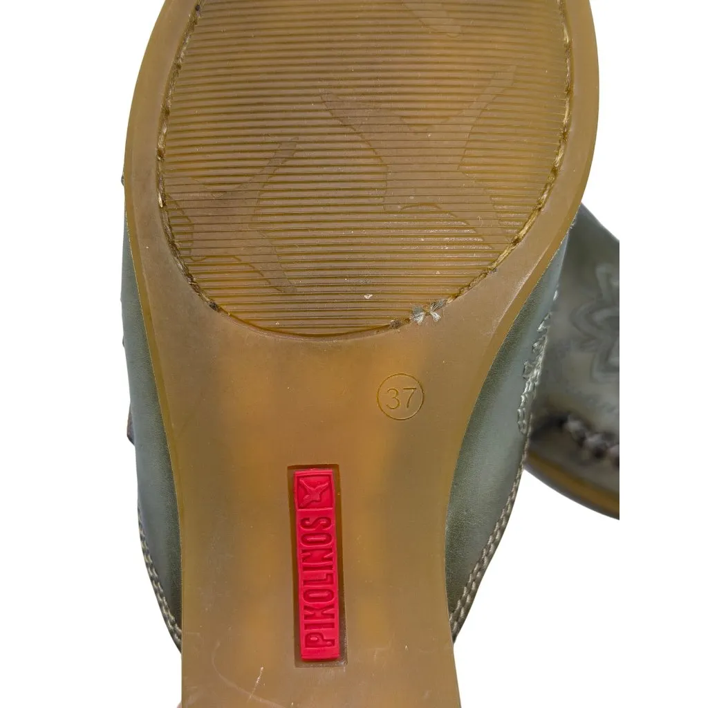 Pikolinos Relax Leather Casual Flat Comfort Sandals Women Size 37 PREOWNED Green - Image 9