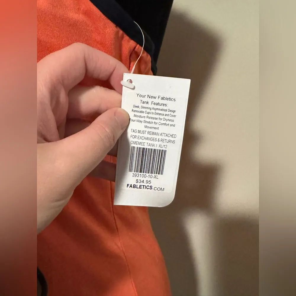 NWT Fabletics Coral and Black Racerback Tank size XL *small mark* - Image 4