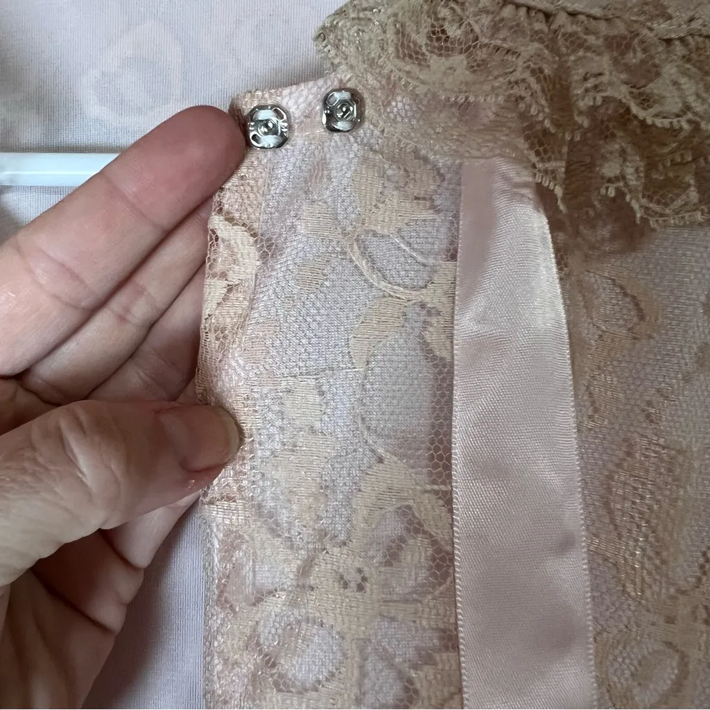 VTG Odette Barsa Peignoir Housecoat Dressing Gown 60s Pink Ivory Lace Pocket O/S Size undefined - Image 11